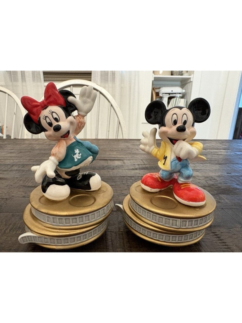 Disney Minnie Mickey Mouse Music Box Figurine Wind Up Vintage Japan